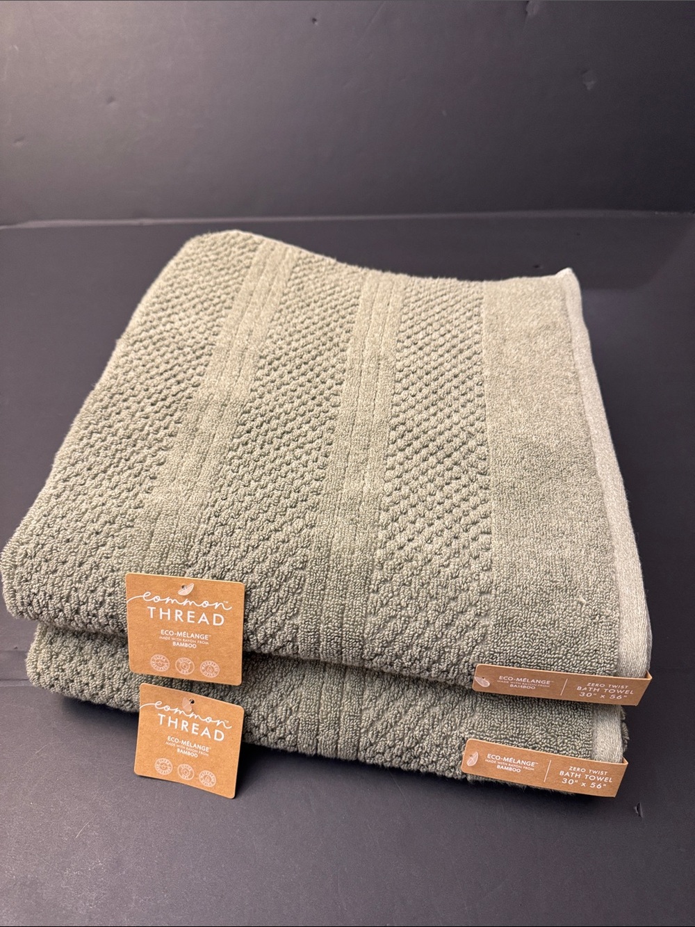 2pc COMMON THREAD Eco-Melange Bamboo Zero Twist Bath Towel Set - Green